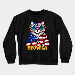 USA America Flag Cat Patriotic Crewneck Sweatshirt